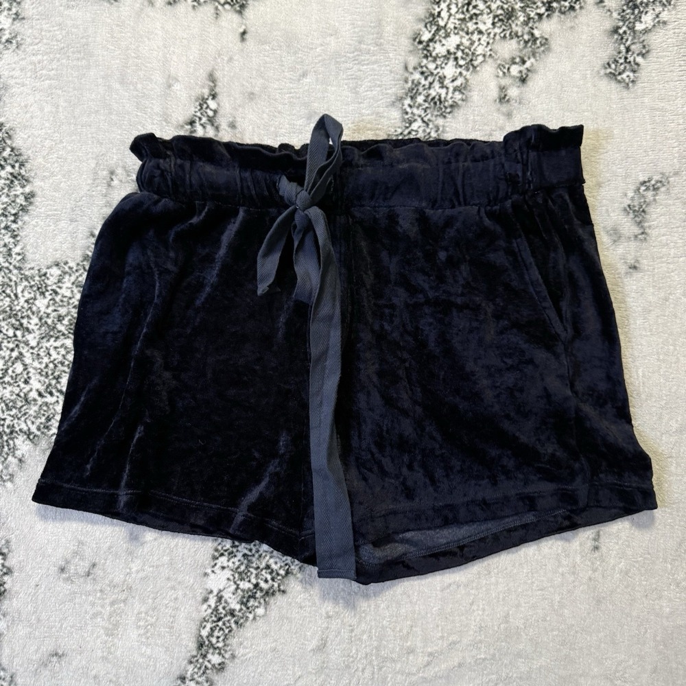 Stateside Shorts Womens Size M Blue Velour Drawstring Waist Lounge Paperbag Soft